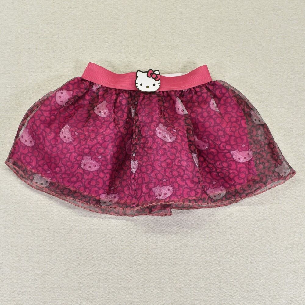 Hello Kitty Girls Tutu Skirt Hot Pink Glitter Sheer Mesh Tulle Costume OS